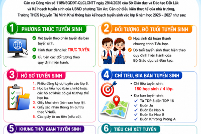 TÔNG BÁO TUYỂN SINH LỚP 6 NĂM HỌC 2026-2027